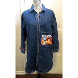 Paul Frank Denim Dress Vintage Blue Button Front Shirt Dress Side Slits Size M